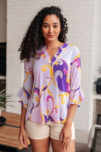 Load image into Gallery viewer, Lizzy Bell Sleeve Top in Regal Lavender and Gold- DEAR SCARLETT