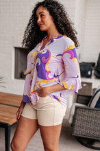 Load image into Gallery viewer, Lizzy Bell Sleeve Top in Regal Lavender and Gold- DEAR SCARLETT