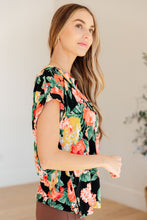 Load image into Gallery viewer, DEAR SCARLETT- Lizzy Cap Sleeve Top in Black Garden Floral