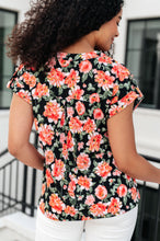 Load image into Gallery viewer, Lizzy Cap Sleeve Top in Black and Coral Floral- DEAR SCARLETT
