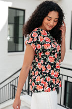 Load image into Gallery viewer, Lizzy Cap Sleeve Top in Black and Coral Floral- DEAR SCARLETT