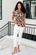 Load image into Gallery viewer, Lizzy Cap Sleeve Top in Black and Coral Floral- DEAR SCARLETT