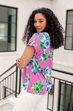 Load image into Gallery viewer, Lizzy Cap Sleeve Top in Coral and Blue Floral- DEAR SCARLETT