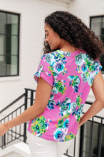 Load image into Gallery viewer, Lizzy Cap Sleeve Top in Coral and Blue Floral- DEAR SCARLETT