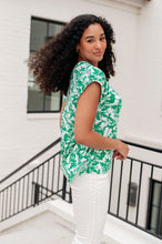 Load image into Gallery viewer, Lizzy Cap Sleeve Top in Emerald and White Floral- DEAR SCARLETT