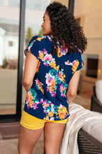 Load image into Gallery viewer, Lizzy Cap Sleeve in Navy and Pastel Bouquet- DEAR SCARLETT