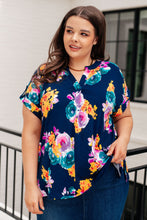 Load image into Gallery viewer, Lizzy Cap Sleeve in Navy and Pastel Bouquet- DEAR SCARLETT