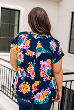 Load image into Gallery viewer, Lizzy Cap Sleeve in Navy and Pastel Bouquet- DEAR SCARLETT