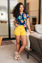 Load image into Gallery viewer, Lizzy Cap Sleeve in Navy and Pastel Bouquet- DEAR SCARLETT