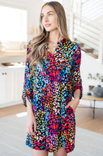 Load image into Gallery viewer, DEAR SCARLETT- Lizzy Dress in Navy Rainbow Leopard