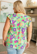Load image into Gallery viewer, DEAR SCARLETT- Lizzy Flutter Sleeve Top in Emerald and Purple Floral