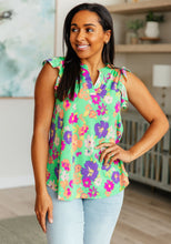 Load image into Gallery viewer, DEAR SCARLETT- Lizzy Flutter Sleeve Top in Emerald and Purple Floral