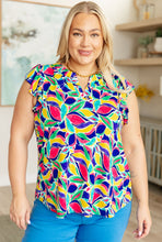 Load image into Gallery viewer, DEAR SCARLETT- Lizzy Flutter Sleeve Top in Royal and Magenta Mod Floral