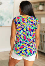 Load image into Gallery viewer, DEAR SCARLETT- Lizzy Flutter Sleeve Top in Royal and Magenta Mod Floral
