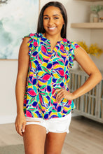 Load image into Gallery viewer, DEAR SCARLETT- Lizzy Flutter Sleeve Top in Royal and Magenta Mod Floral