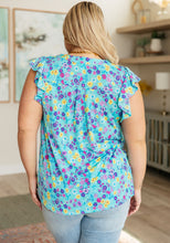 Load image into Gallery viewer, DEAR SCARLETT- Lizzy Flutter Sleeve Top in Teal and Purple Floral