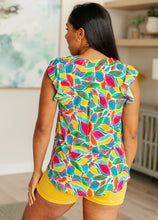 Load image into Gallery viewer, DEAR SCARLETT- Lizzy Flutter Sleeve Top in Teal and Red Mod Floral