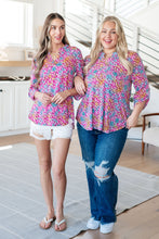 Load image into Gallery viewer, DEAR SCARLETT- Lizzy Top in Pink and Aqua Ditsy Floral