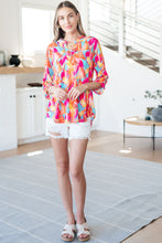 Load image into Gallery viewer, DEAR SCARLETT- Lizzy Top in Teal and Hot Pink Abstract Fans