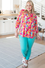 Load image into Gallery viewer, DEAR SCARLETT- Lizzy Top in Teal and Hot Pink Abstract Fans