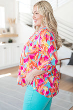 Load image into Gallery viewer, DEAR SCARLETT- Lizzy Top in Teal and Hot Pink Abstract Fans