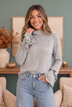 Load image into Gallery viewer, Ruffle Sleeve Cozy Knit Top in Heather Grey