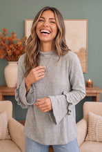 Load image into Gallery viewer, Ruffle Sleeve Cozy Knit Top in Heather Grey