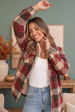 Load image into Gallery viewer, Cozy Plaid Sherpa Lined Shacket in Khaki Red