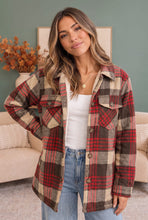 Load image into Gallery viewer, Cozy Plaid Sherpa Lined Shacket in Khaki Red