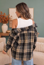 Load image into Gallery viewer, Cozy Plaid Sherpa Lined Shacket in Khaki Black