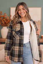 Load image into Gallery viewer, Cozy Plaid Sherpa Lined Shacket in Khaki Black