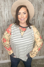Load image into Gallery viewer, Stripe and Peach Leopard Floral Color Block Top