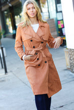 Load image into Gallery viewer, Rust Suede Double Breasted Belted Lined Trench Coat