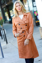 Load image into Gallery viewer, Rust Suede Double Breasted Belted Lined Trench Coat