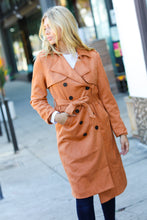 Load image into Gallery viewer, Rust Suede Double Breasted Belted Lined Trench Coat