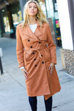 Load image into Gallery viewer, Rust Suede Double Breasted Belted Lined Trench Coat