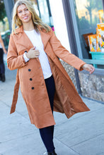 Load image into Gallery viewer, Rust Suede Double Breasted Belted Lined Trench Coat