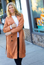 Load image into Gallery viewer, Rust Suede Double Breasted Belted Lined Trench Coat