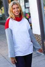 Load image into Gallery viewer, Red/White Hacci Color Block Jacquard Knit Turtleneck