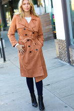 Load image into Gallery viewer, Rust Suede Double Breasted Belted Lined Trench Coat
