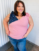 Load image into Gallery viewer, Stars & Stripes V Neck Shoulder Tie Detail Top