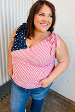 Load image into Gallery viewer, Stars & Stripes V Neck Shoulder Tie Detail Top