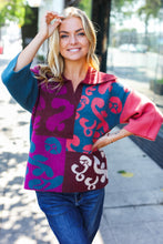 Load image into Gallery viewer, Feeling Your Best Wine Abstract Print Color Block Collar V Neck Sweater