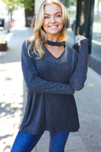 Load image into Gallery viewer, Casual Chic Solid Grey Choker Long Sleeve Hacci Pullover