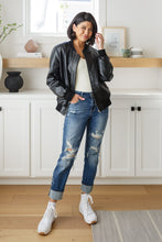 Load image into Gallery viewer, This Is It Faux Leather Bomber Jacket In Black (Reg & Curvy)