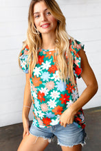 Load image into Gallery viewer, Follow Me Emerald Floral Print Double Ruffle Sleeve Top