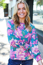 Load image into Gallery viewer, Feeling Femme Teal Floral Brushed Hacci Sweater Top