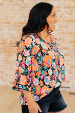 Load image into Gallery viewer, DEAR SCARLETT- Willow Bell Sleeve Top in Black and Persimmon Floral