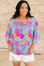 Load image into Gallery viewer, DEAR SCARLETT- Willow Bell Sleeve Top in Bright Blue Floral