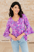 Load image into Gallery viewer, DEAR SCARLETT- Willow Bell Sleeve Top in Lavender Paisley